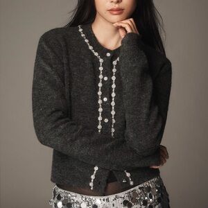 Anthropologie Maeve Embellished Crew-Neck Cardigan Sweater Large